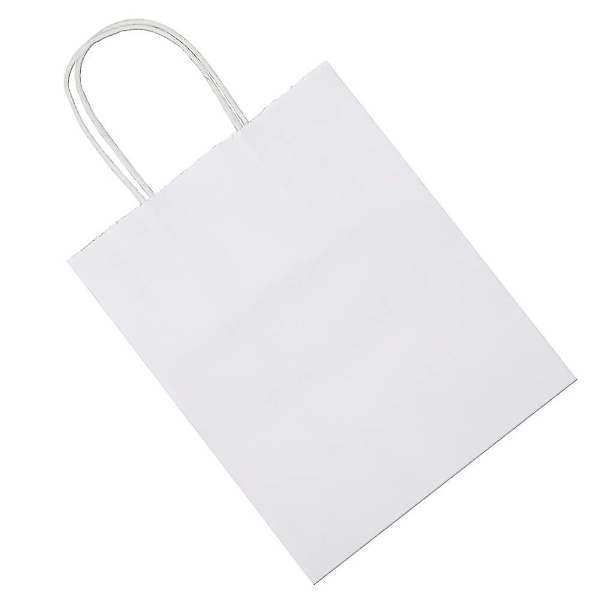 25-pakning 10,2x4,7x12,9 tommers mellomstore hvite kraftpapirposer med håndtak i bulk