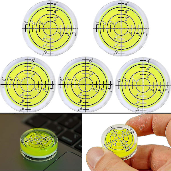 Vattenpass, 5-pack, 32 mm diameter, precisionsvattenpass med luftbubbla, minivattenpass för kameror, camping och husvagn