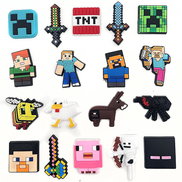 18 stk. Minecraft-tema Crocs-sko dekorasjoner Charms DIY Clog Sandaler Pins Sko Tilbehør Sett Gaver