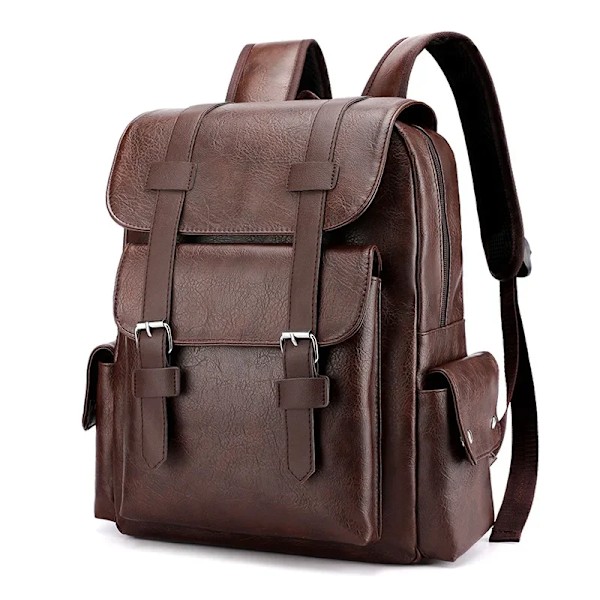 Herre Vanntett Lær Skulder Ryggsekk Retro Casual Stor Kapasitet Student Business Laptop Bag Reise Skole Ryggsekk Mote Negro