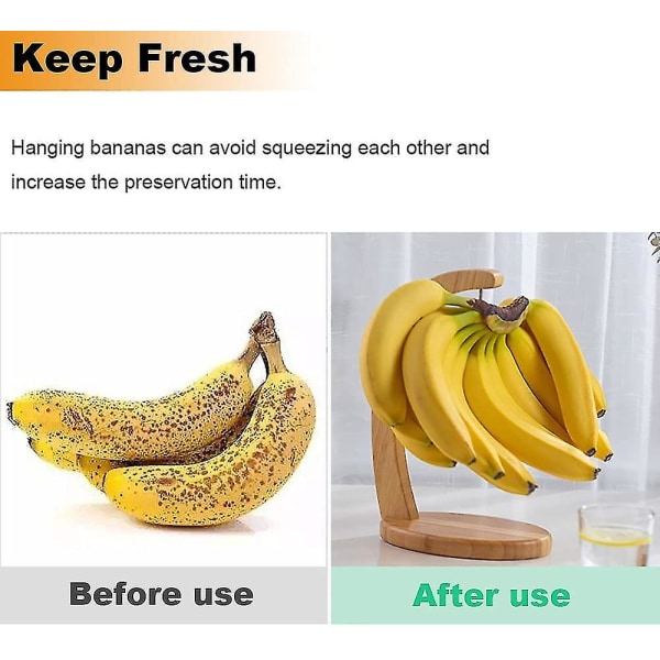 Bananhängare i trä med krok, druvhållare, bananställ, bambuköksredskap, fruktförvaringsställ för hem, kök eller bar