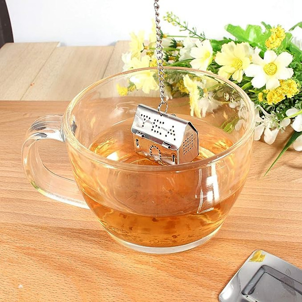 Te-infuser Te-si, Rustfrit Stål Te-brygger med Drypbakke Mesh Te-si Kæde Hængsel Mesh Te-kugle Velegnet til Te-tilbehør