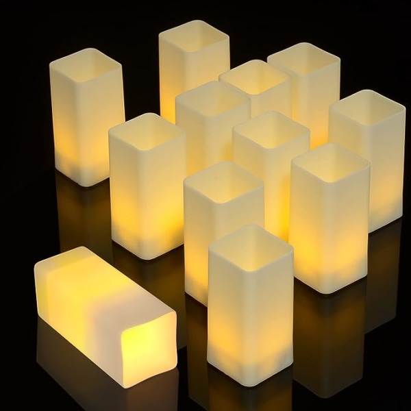 Flamlösa votivljus med timer, 12 st 3 tums batteridrivna elektriska tidsstyrda värmeljus med realistiska dansande LED-lågor för bröllopscenter