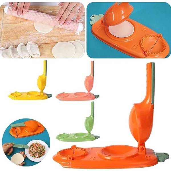 2 i 1 Dumpling Maker, DIY Dumpling Maker Mold Dumpling Wrapper Maker, Kreativ Dumpling Making Tool (Gul)