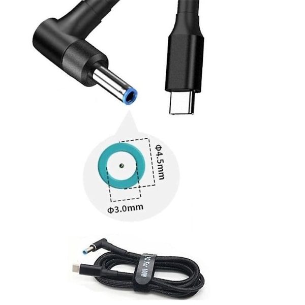 USB-C -kannettavan latauskaapeliadapteri, tyypin C - DC 4,5 x 3,0 mm muuntaja, 100 W PD-virtalaturi