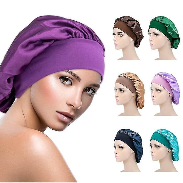 Mote Shower Caps Elastisk Satin Bonnet Sovehette Kvinner Silke Natthette Bred
