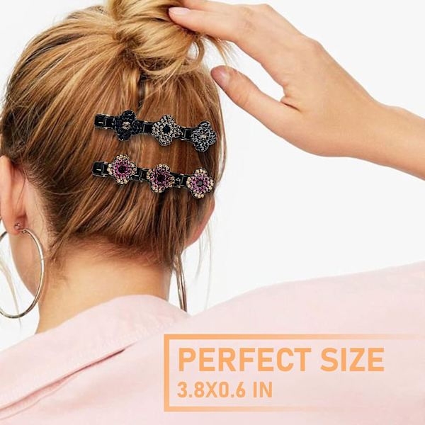 4 stk. Treblomsters sidehårclips, glitrende rhinestone blomsterhårclips, hårclips til kvinner, hårinndelingsclips for kvinner og jenter