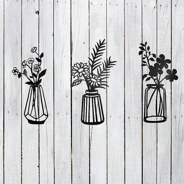 Metallblommor Väggdekor, Metallväggskulptur för Patio Balkong, Svart Metallväggdekor Konst för Vardagsrum Badrum Sovrum Matrum, Svart Vägg A