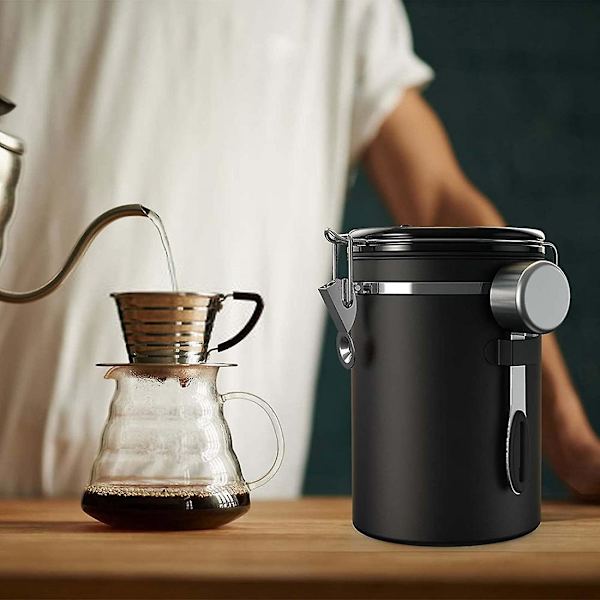 Kaffebeholder Lufttæt 500g Bønner, 1,8l Bønnebeholder, Vakuum Kaffeboks Med Ske Opbevaringskrukke Til Kaffe
