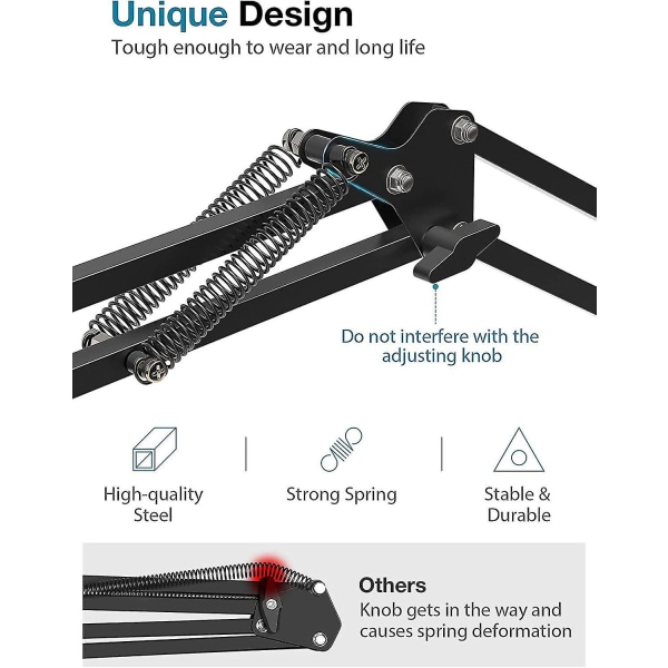 Mikrofonarm, Opgraderet Mic Arm Mikrofonstativ Boom Suspension Stativ Med 3/8\" Til 5/8\" Skrue Adapter Klip Til Blue Yeti Snowball, Hyperx Quadcast,