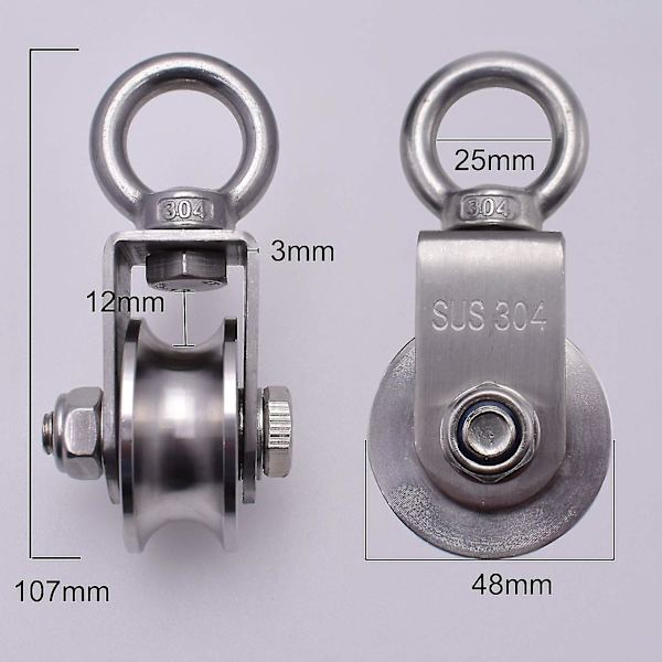 500 kg:n nostokiekko 2 laakerilla, vaijerikiekko, 48 mm ruostumaton teräs 304 -kiekko