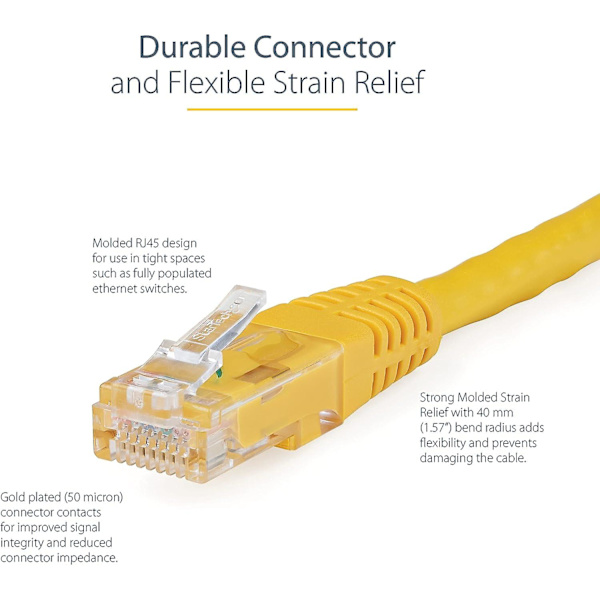 5ft Cat6 Ethernet-kabel - Gul Cat 6 Gigabit Ethernet-tråd - 650mhz 100w Poe Rj45 Utp Formet nettverk/patchkabel med belastningsavlastning/f