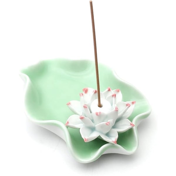 Suitsukepidike Keraaminen Käsintehty taiteellinen suitsuketeline Poltintikku Kela Lotus Ash Catcher Buddhalainen lumpeen lautanen (vihreä)