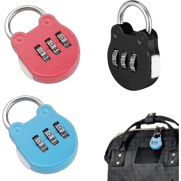 3 styks bagagelås, kodelås, kuffertlås, skabslås, kodelås, Tsa-bagagelåse, 3-cifret kombinations hængelås (blå, pink, sort) Battqx