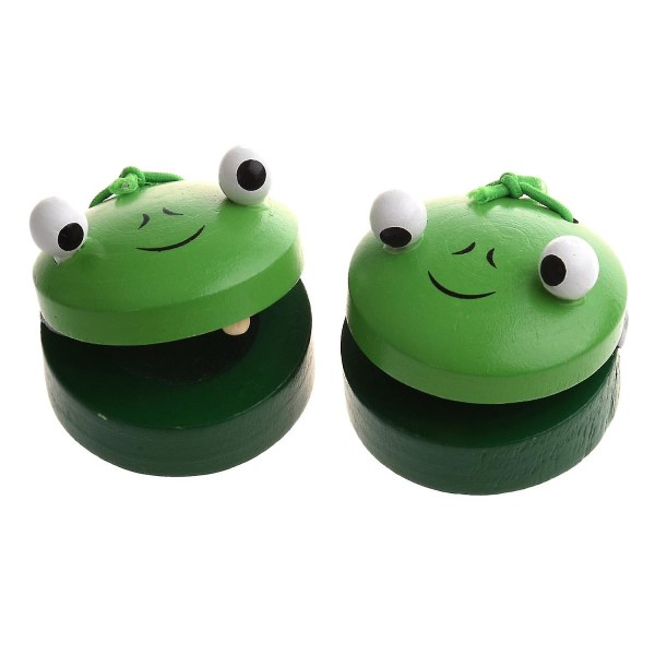 1 Pair Round Wooden Frog Castanet Baby Musical Instrument Toy - Green