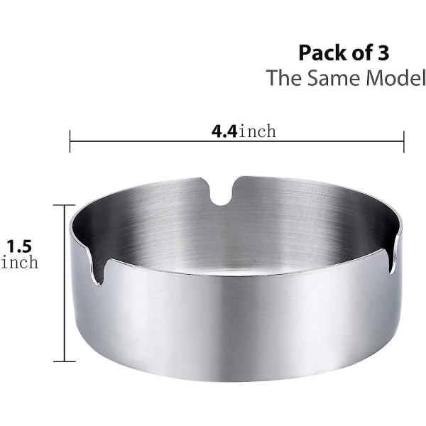 Pack Of 3 Cigar Ashtray Tabletop Round Stainless Steel Ash Tray Suitable Forash Holder For Home,hotel,restaurant,indoor,outdoor