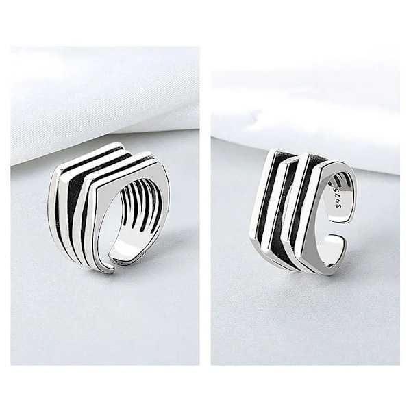 Minimalistisk bred silverring för kvinnor Mode Multilayer Line Silver Geometrisk Kvinnor Fest Smycken Gåvor R0725