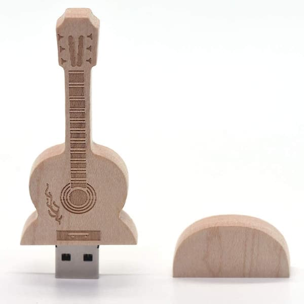 Gitarr USB-minne av lönnträ, trä-tumme, gitarrgåvor, nyhet (32 GB, valnöt)