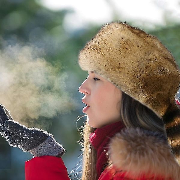 Vinterhat med Kunstig Ræv Halefjeder Russisk Rundt Fladt Top Ørebeskyttelse Tykkelse Efterår Vinter Termisk Kvinder Kasket Til Camping