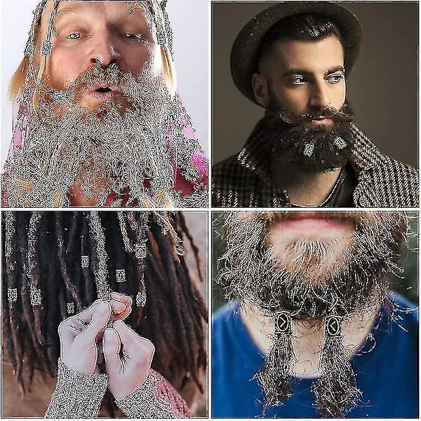 36 stycken skäggpärlor för män, antika runor, hårpärlor, DIY-armbandtillbehör (guld)