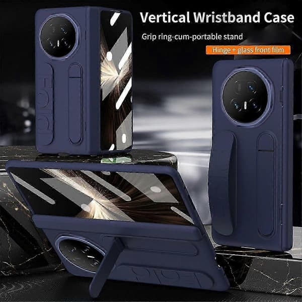 Til Honor Magic V5 5G etui med støtteben og håndledsrem, hårdt PC-telefoncover Blue