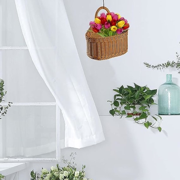Handgjord vävd hängande korg, handgjord vävd pilkorg blomkorg med fiberfoder, naturlig korg handgjord förvaringskorg för hemträdgård bröllop