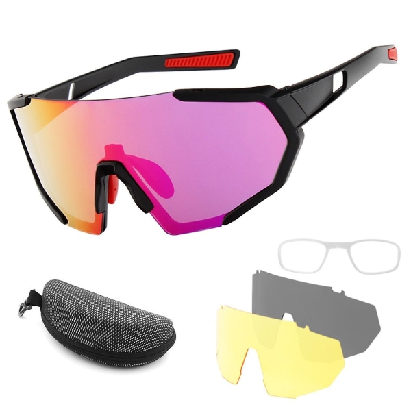 Sportcyklingsolglasögon med 2 utbytbara linser Uv400 skydd Mtb Road Riding Fiske Golf Baseball Löparglasögon - Svart+röd