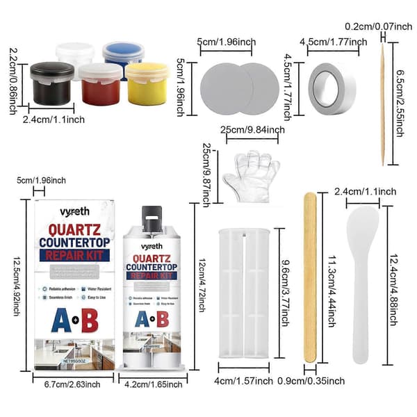 Reparationssæt til bordplader af kvarts og granit A+B Epoxyformel for stærk binding 2pcs
