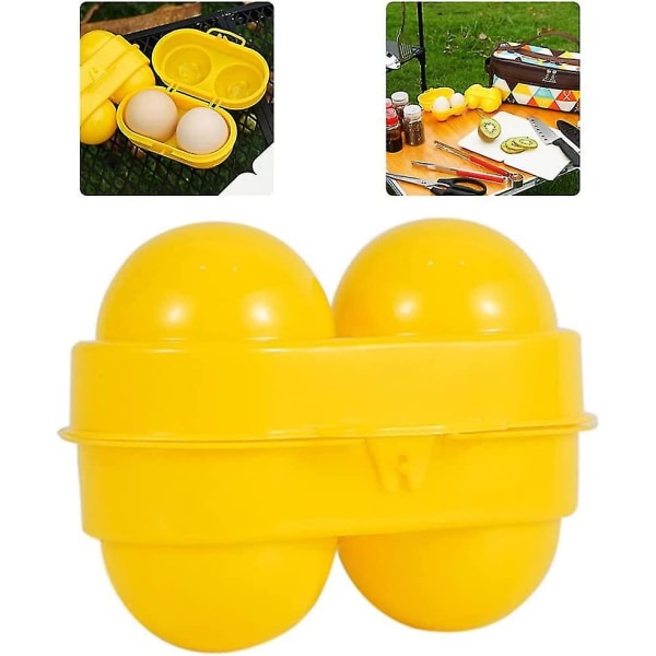 2 stk Mini Egg Holder 2 Grids Egg Oppbevaringsbeholder Picnic Camping Egg Carrier med fast håndtak Gul, mini egg