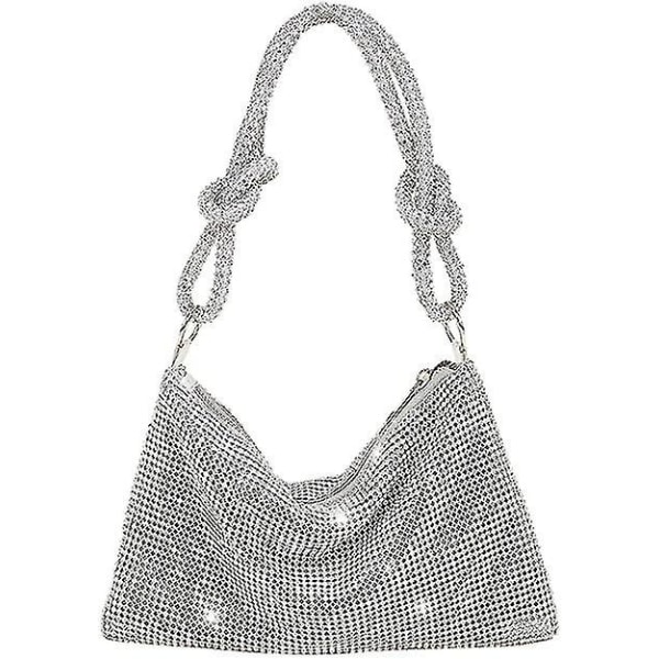 Rhinestone Crossbody Väska för Kvinnor Silver Clutch Väska Kvällshandväska Plånbok Glittrande Rhinestone Plånböcker Diamant Clutch Väska för Pa