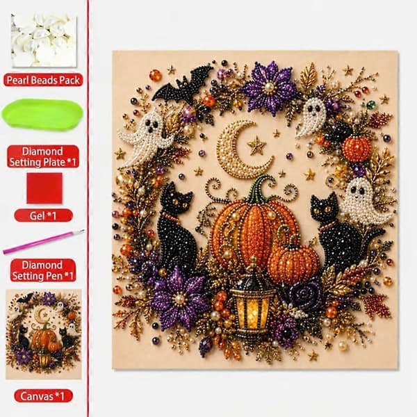 Halloween Spøgelse Perlekunst DIY-sæt, Spooky Sød 3D Diamantmaleri Håndværk til Voksne, DIY Efterår Hjemmeindretning Vægkunst, Halloween Spøgelse Perlemaleri Sæt E