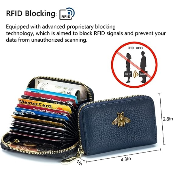 RFID kreditkortholder, lille læder lynlås kort taske tegnebog til kvinder