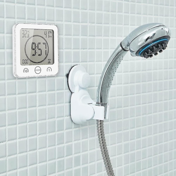 Kylpyhuonekello, LCD-digitaalinen hälytys, vedenpitävä kosketussuihkukello, lämpötilakosteus, ajastin, 3 asennustapaa, paristokäyttöinen (valkoinen)