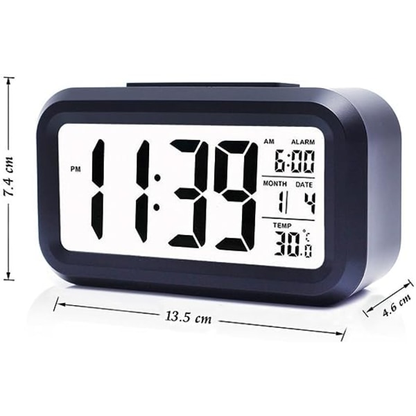 Digitaalinen herätyskello, monitoiminen LCD elektroninen kello suurella näytöllä, paristokäyttöinen, taustavaloanturi Kosketus-LED-kello ajan lämpötilalla Da