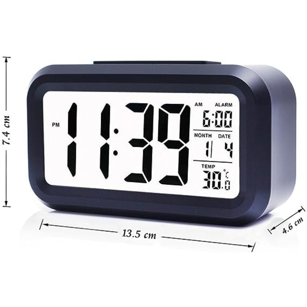 Digital väckarklocka, multifunktionell LCD elektronisk klocka med stor skärm batteridriven, bakgrundsbelysning sensor touch LED-klocka med tid temperatur da