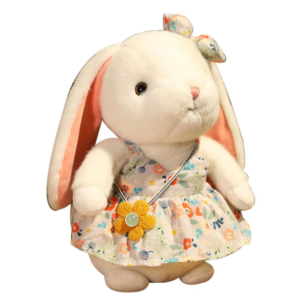 Mjuk plyschkanin i vitt med blommig kjol, 30 cm/11,8 tum Blue 30cm