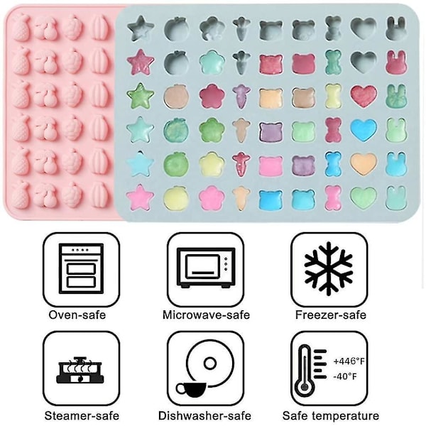 Silikoneform - Silikone Gummy Candy-forme og isterningbakker, sæt med 2 silikone