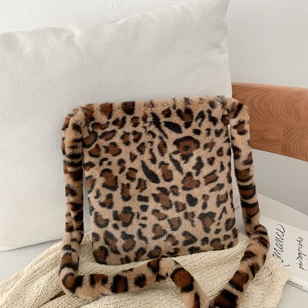 Plush-laukku naisille, uusi leopard-olkalaukku, vapaa-ajan suurikokoinen villainen olkalaukku