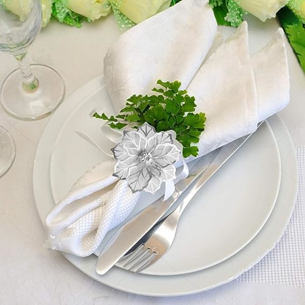 Set med 12 servettringar i legering med ihåliga blommor, servettringshållare för bröllopsfest, semesterbankett, julafton, delikat servett spännen