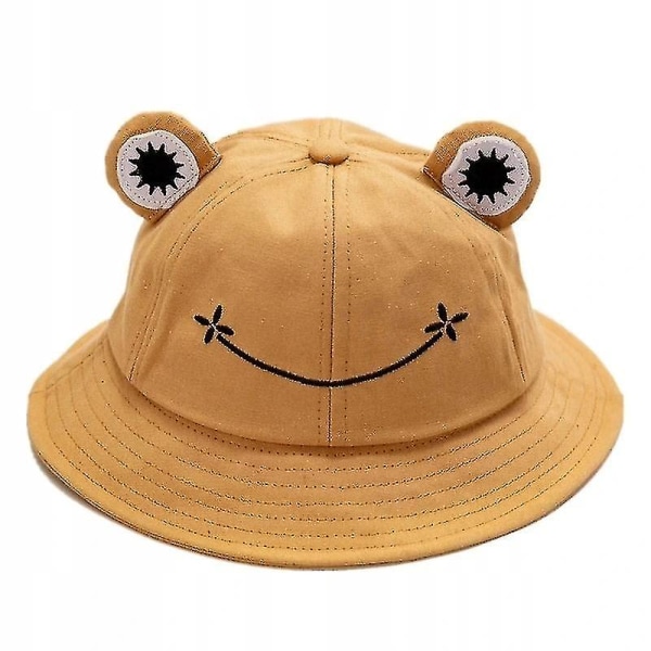 Cartoon Frog Bucket Hat, Unisex sommarsolhatt för vuxna, vikbar bred brätte khaki
