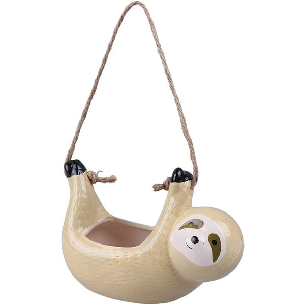 Hängande Blomkruka i Sloth-Form, Keramik, Söt Djurfigur, Väggmonterad, Succulentkruka, Behållare för Inomhusbalkong, Trädgård, Heminredning