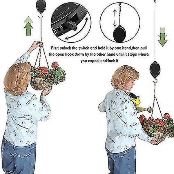 4 kpl sisäänvedettävä kasvin hihnapyörä säädettävä koukku kasvien, ruukkujen ja lintujen syöttölaitteiden ripustamiseen