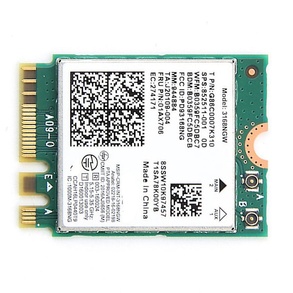 Dual Band Trådløs til Intel 3168 3168ngw 433mbps Bluetooth 4.2 802.11ac Ngff Wifi Netværkskort
