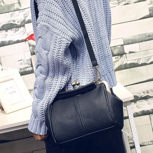 Retro hul håndtaske til kvinder Læder skuldertaske Aften clutch taske Kys lås lukning Crossbody taske Pung