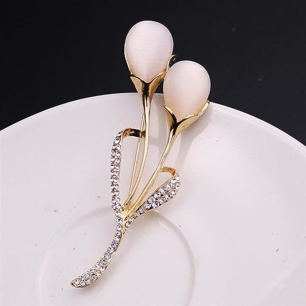 Guoshang Dame Rose Guld Opal Calla Lily Brosche Pin Blomst Opal Reversnål til Frakker Jakker Sweatre Tilbehør, Guld, 1 Stk