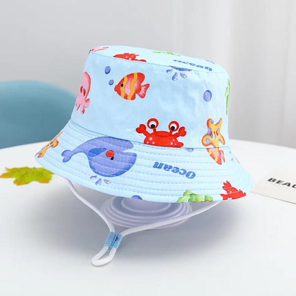 Baby Boys Girls Cartoon Fiskerhatt Sommer Utendørs UV-beskyttelse Bøttehatt 16 ocean sky blue 54cm