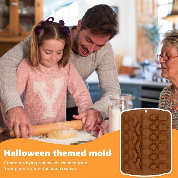 Halloween Silikonemold, 30-hullet Halloween Chokoladeform Candy Mould Græskar Bat Heksehat Edderkop Gravsten Form Bagning Skimmelsvampe