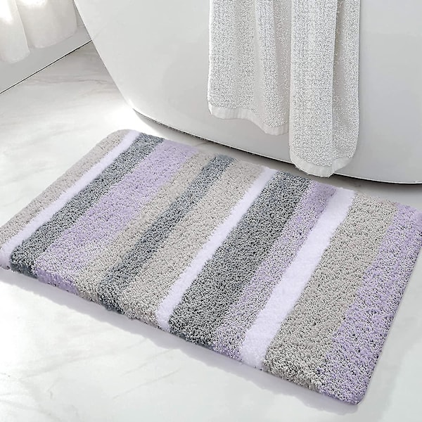 Mikrofiberrandig badrumsmatta badmatta (lila-grå, 17\"x24\") Extra tjock, mjuk och lurvig, absorberande, maskintvättbar, halkfri badrumsmatta för bad