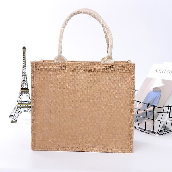 Naturlig Jutepose, Foldbar Indkøbspose, Genanvendelig Indkøbspose, Almindelig Naturlig Tote Bag, Strandtaske, til