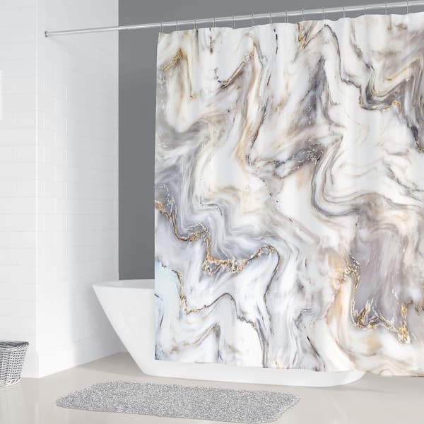 Duskguld Marmor Duschdraperi Set, Abstrakt Modern Duschdraperi För Badrumsinredning